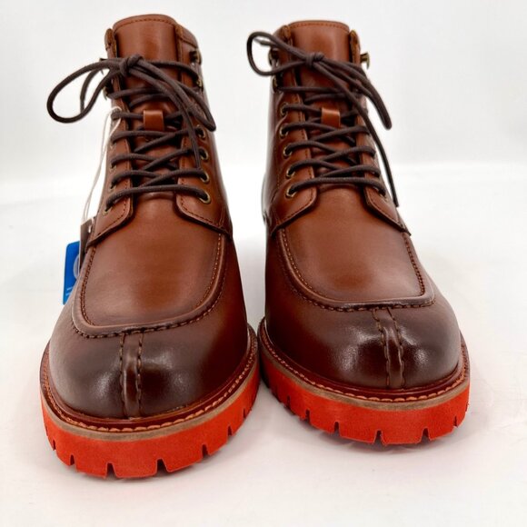 Vince Camuto Kameil Boots Size 8M Brown Waterproof Leather Apron Toe Lace-Up